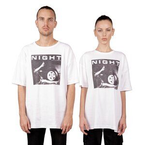 Unisex Oversized T-Shirt “Night” - White. Long. With the vintage NIGHT print.